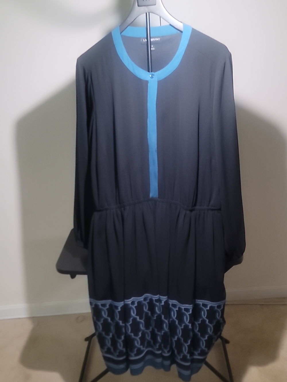 Lane Bryant Black Long-Sleeve Dress with Blue Trim